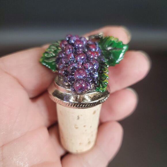 Other - Purple Grape Pewter Wine Bottle Stopper – Hand Painted Cork Stopper